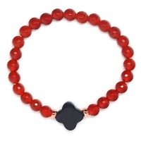 Red Agate With Black Agate Clover Bracelet (Assorted Charms/Parts)