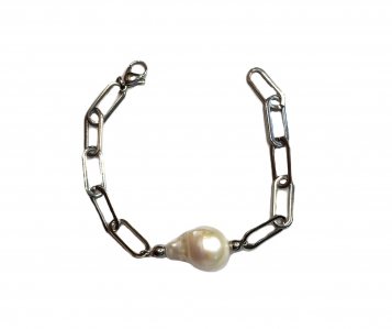 Baroque Fresh Water Pearl Stainless Steel Cable Link Bracelet