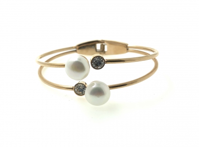 Stainless Steel Fresh Water Pearl Rose Gold Bangle