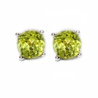 Peridot Round  Facets 4 Point 925 Silver Earring