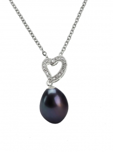Black Pearl Love Zirconia Pendant with Chain
