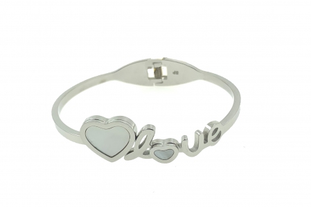 Stainless Steel Heart Mother of Pearl LOVE Bangle